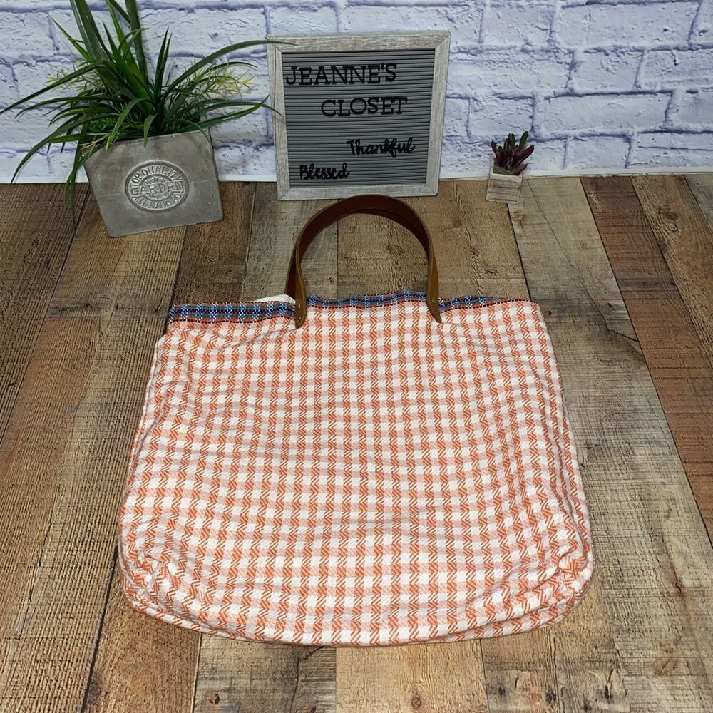 Boon Supply Woven Fabric Tote with Leather Straps NWOT